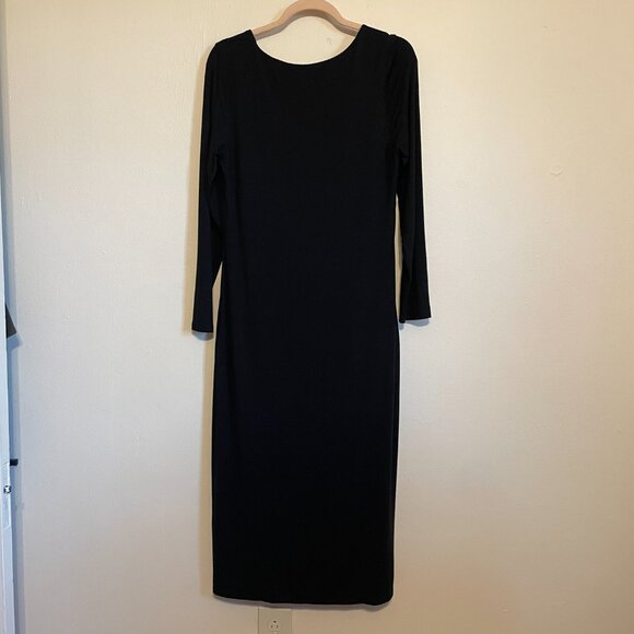 Express | Black Sweetheart Neckline Long Sleeve Ruched Side Slit Midi Dress L - Picture 10 of 10